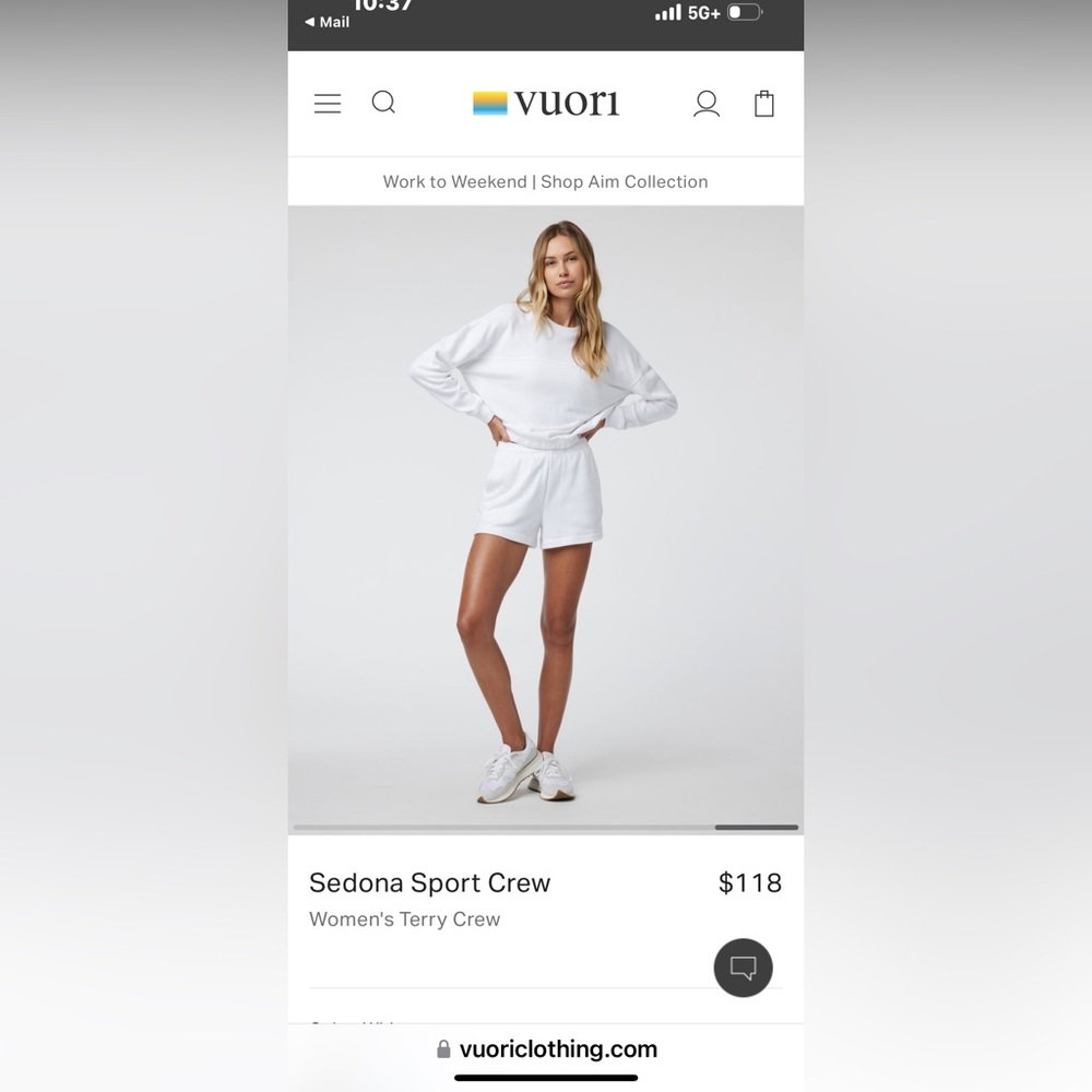 NWT vuori Sedona sport crew size small white